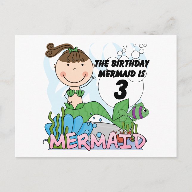Mermaid 3rd Birthday Tshirts and Gifts Postcard (Front)