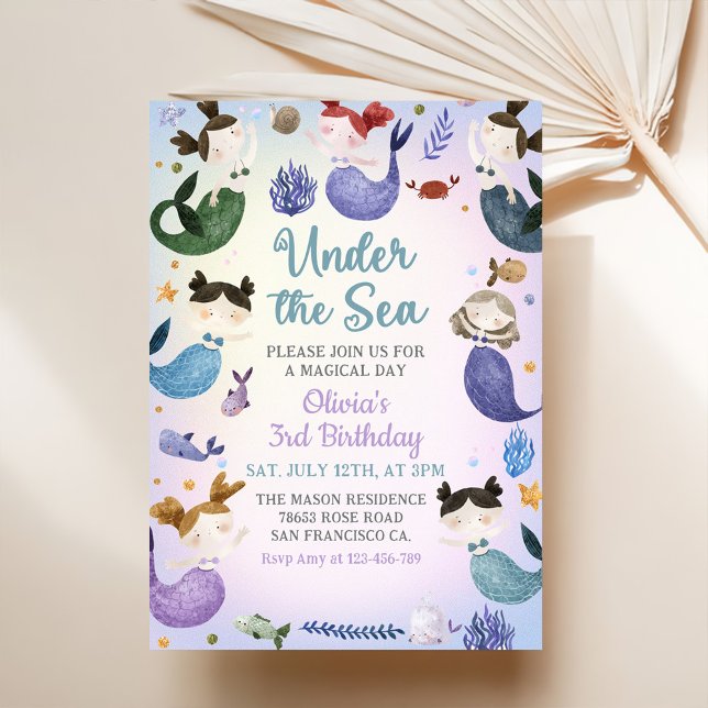 Mermaid 3rd Birthday Under The Sea Party Invitation (Creator Uploaded)