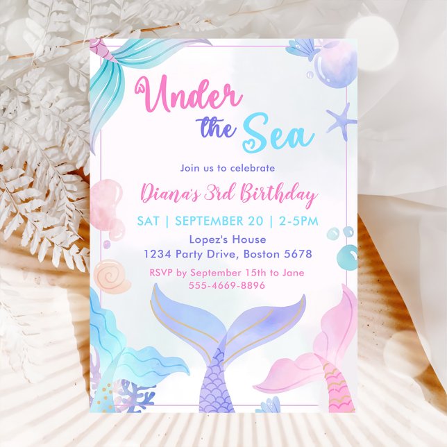 Mermaid 3rd Birthday Under The Sea Party  Invitation (Creator Uploaded)