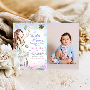 Mermaid 3rd Birthday Under The Sea Party Photo Invitation