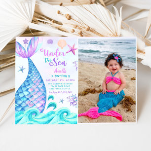 Mermaid 3rd Birthday Under The Sea Party Photo Invitation