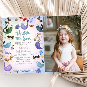 Mermaid 3rd Birthday Under The Sea Party Photo Invitation