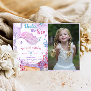 Mermaid 3th Birthday Under The Sea Party Photo Invitation