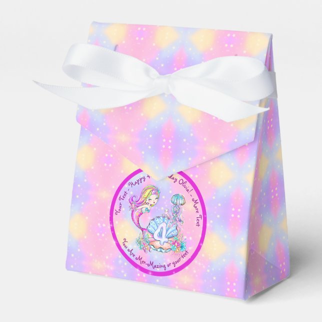 Mermaid 4th Birthday Change Edit Text Personalise  Favour Box (Front Side)
