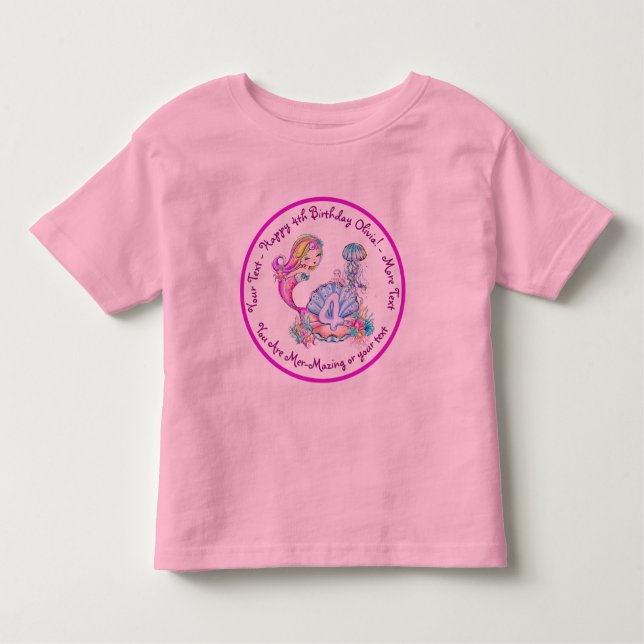 Mermaid 4th Birthday Change Edit Text Personalise Toddler T-Shirt (Front)