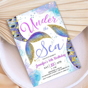 Mermaid 4th Birthday Girl Pink Under the Sea Invitation