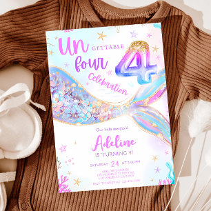 Mermaid 4th Birthday Invitation Canva