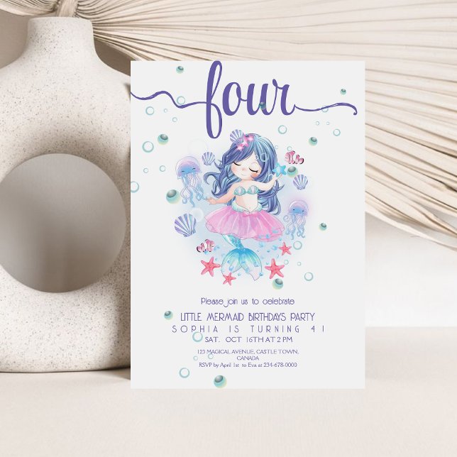  Mermaid 4th Birthday Invitations Under the Sea (Creator Uploaded)