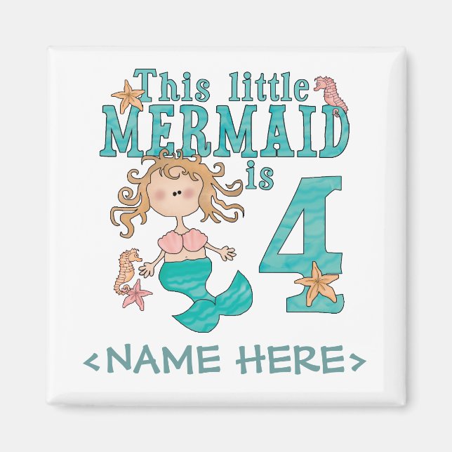 Mermaid 4th Birthday Magnet (Front)