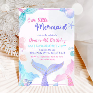 Mermaid 4th Birthday Our Little Mermaid Party  Invitation