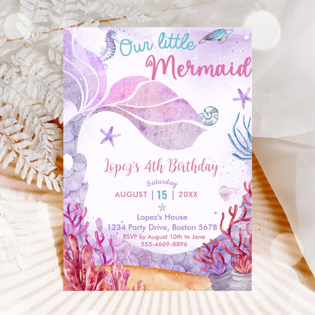 Mermaid 4th Birthday Our Little Mermaid Party  Invitation (Creator Uploaded)