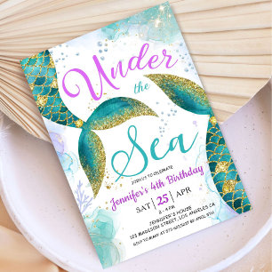 Mermaid 4th Birthday Party Invite Under the Sea