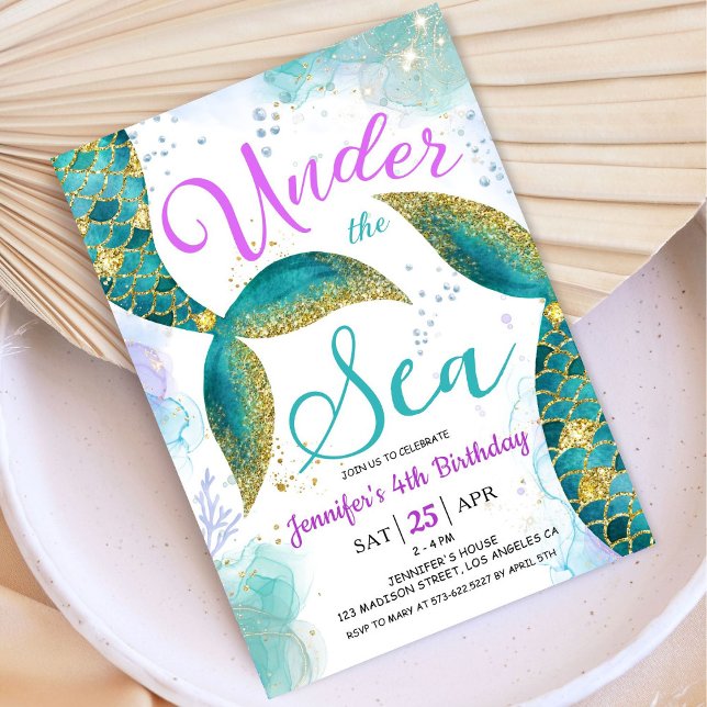 Mermaid 4th Birthday Party Invite Under the Sea (Creator Uploaded)
