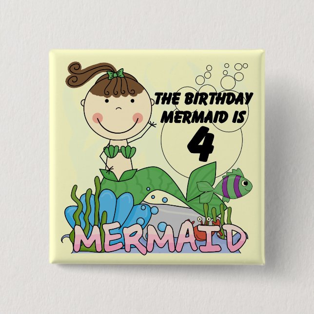 Mermaid 4th Birthday T-shirts and Gifts 15 Cm Square Badge (Front)