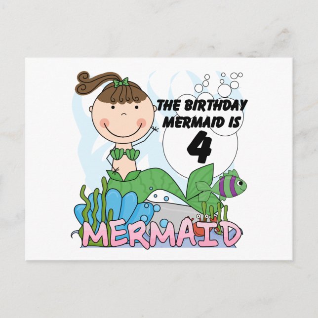 Mermaid 4th Birthday T-shirts and Gifts Postcard (Front)