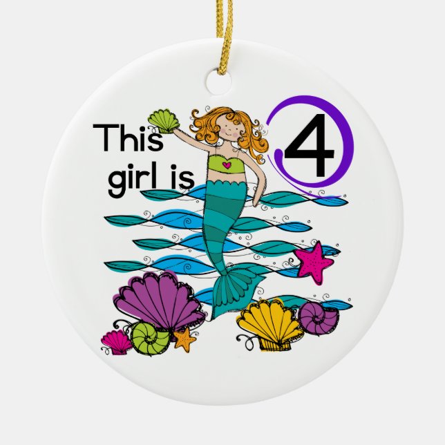 Mermaid 4th Birthday Tshirts and Gifts Ceramic Ornament (Front)