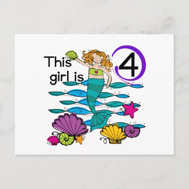 Mermaid 4th Birthday Tshirts and Gifts Postcard (Front)