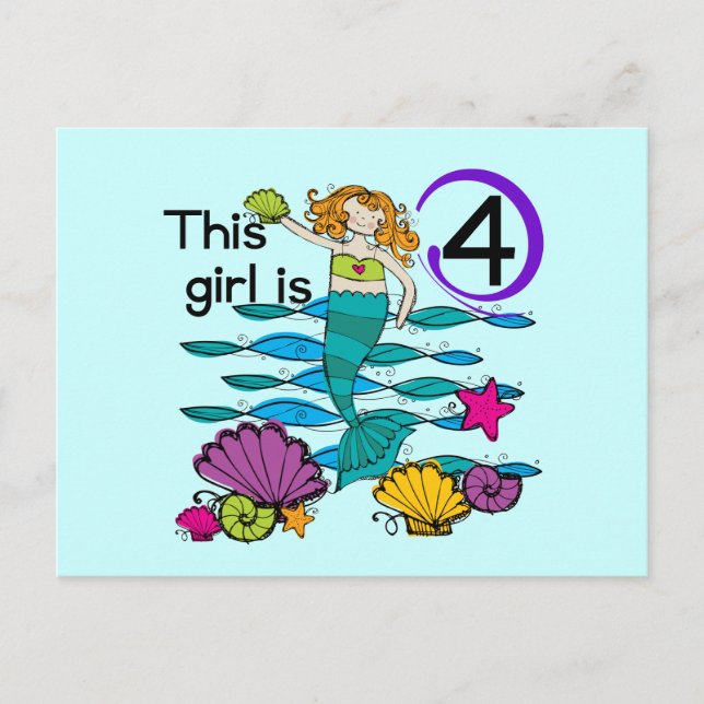 Mermaid 4th Birthday Tshirts and Gifts Postcard (Front)