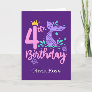 Mermaid 4th Personalised Birthday Card