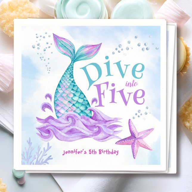 Mermaid 5th Birthday Dive into Five Paper Napkin (Creator Uploaded)