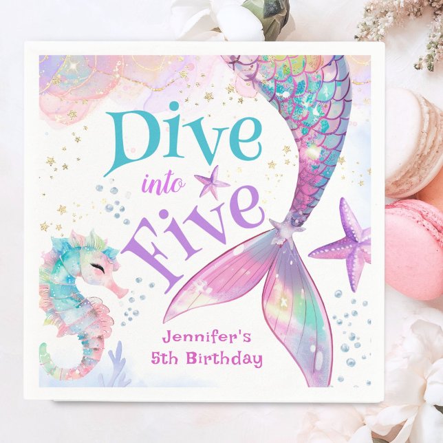 Mermaid 5th Birthday Dive into Five Paper  Napkin (Creator Uploaded)