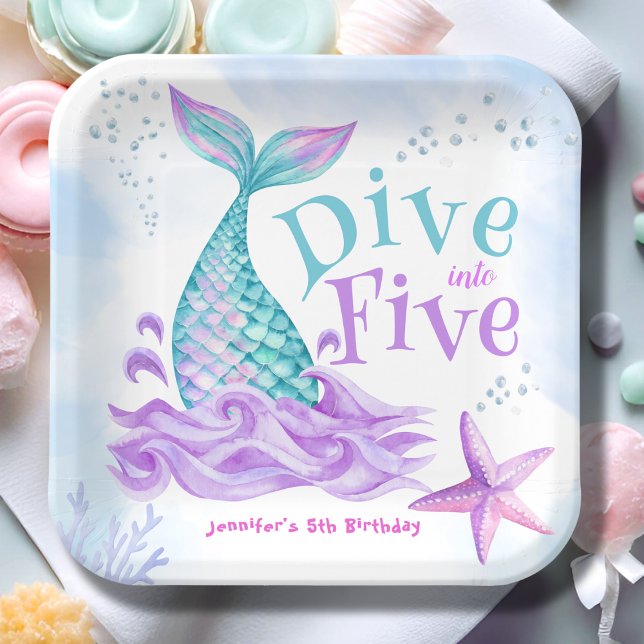 Mermaid 5th Birthday  Dive into Five Paper Plate (Creator Uploaded)