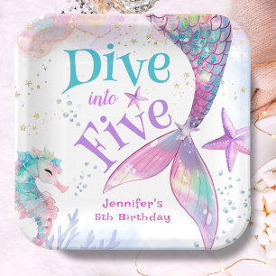Mermaid 5th Birthday Dive into Five Paper Plate