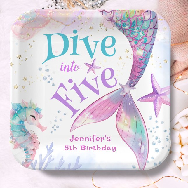 Mermaid 5th Birthday Dive into Five Paper Plate (Creator Uploaded)