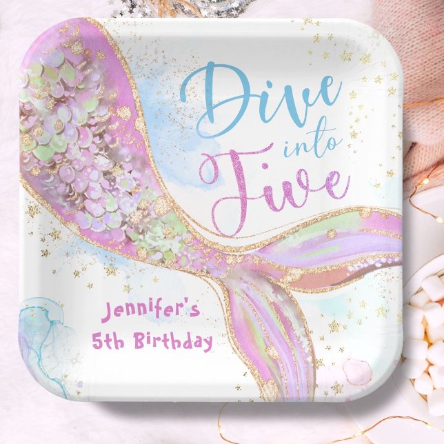 Mermaid 5th Birthday Dive into Five Purple Paper Plate (Creator Uploaded)
