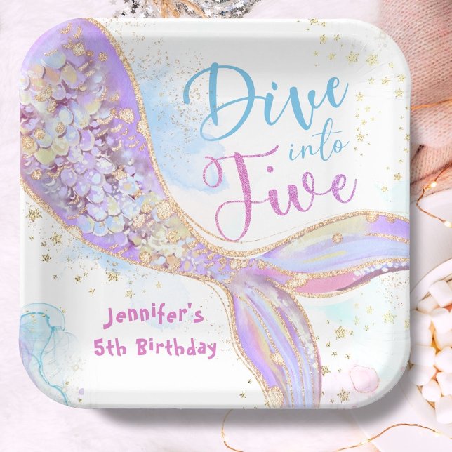 Mermaid 5th Birthday Dive into Five Purple Paper Plate (Creator Uploaded)