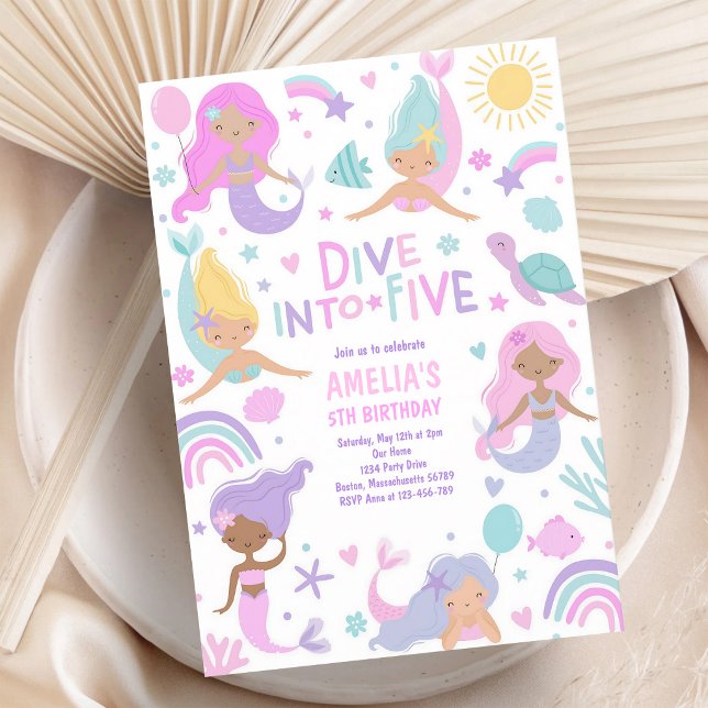Mermaid 5th Birthday Dive Into Five Under Sea Invitation (Creator Uploaded)
