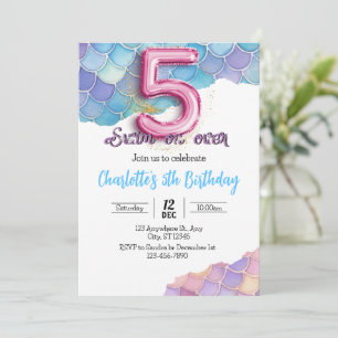 Mermaid 5th Birthday Invitation