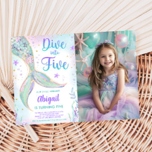 Mermaid 5th Birthday Party Photo Invitation