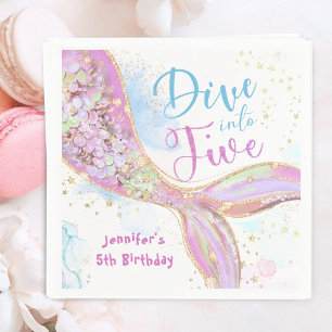 Mermaid 5th Birthday Purple Dive into Five Paper Napkin