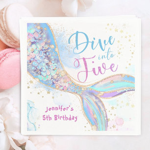 Mermaid 5th Birthday Purple Dive into Five Paper Napkin