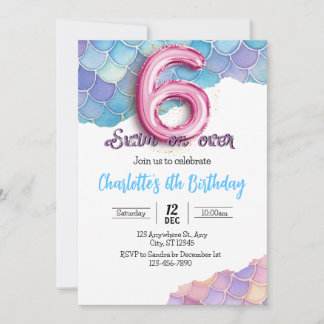 Mermaid 6th Birthday Invitation