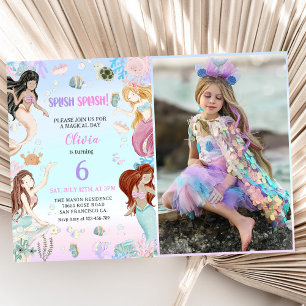 Mermaid 6th Birthday Splish Splash Party Photo Invitation