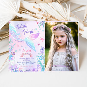 Mermaid 6th Birthday Splish Splash Party Photo Invitation