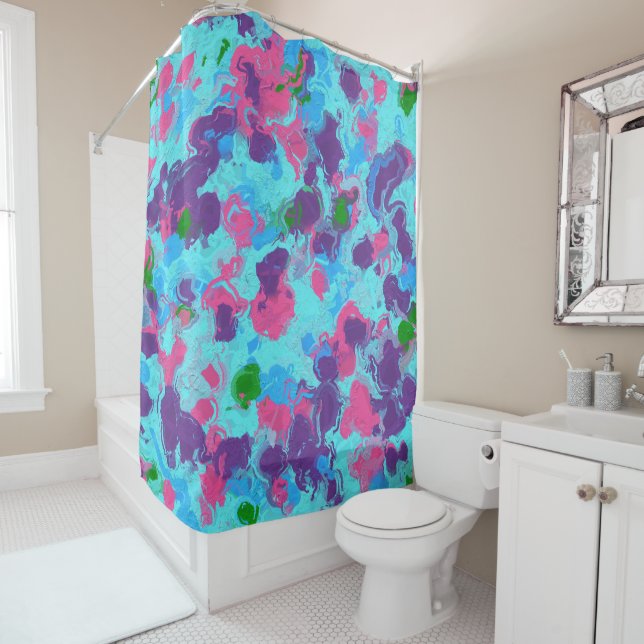 Mermaid Abstract Splatter Shower Curtain (In Situ)