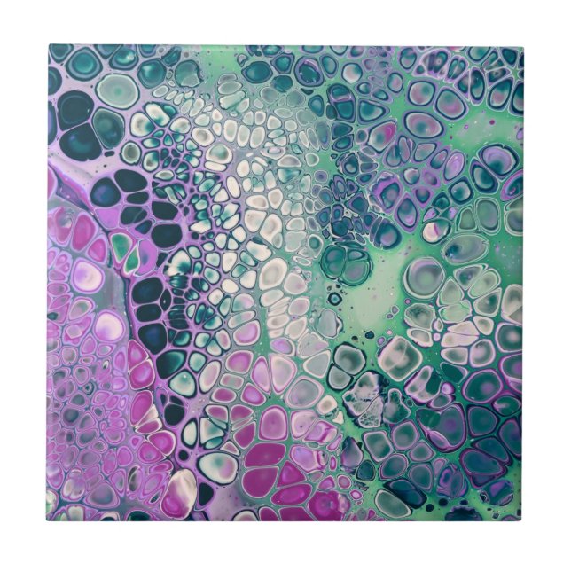 Mermaid Acrylic Pour, Cool Colourful Abstract Ceramic Tile (Front)