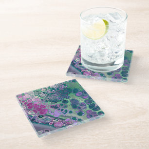 Mermaid Acrylic Pour, Cool Colourful Abstract Glass Coaster