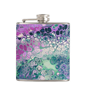 Mermaid Acrylic Pour, Cool Colourful Abstract Hip Flask
