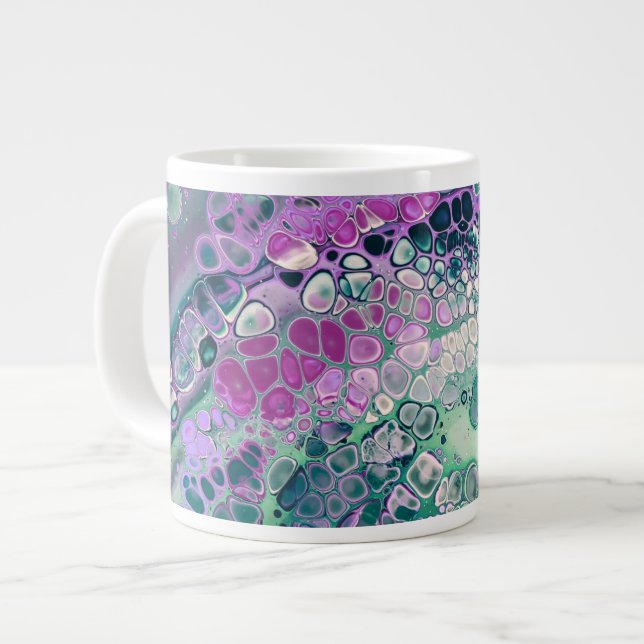 Mermaid Acrylic Pour, Cool Colourful Abstract Large Coffee Mug (Front Left)