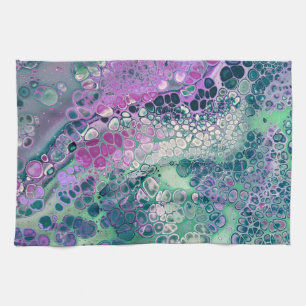 Mermaid Acrylic Pour, Cool Colourful Abstract Tea Towel