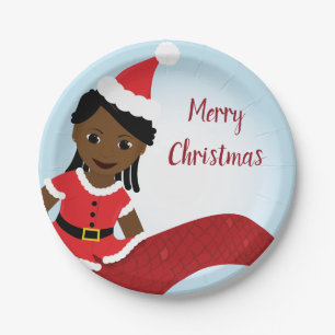 Mermaid African America Santa Outfit Paper Plate