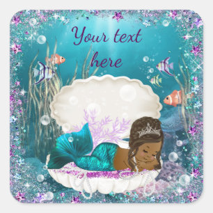 Mermaid African American Girl Baby Shower Stickers