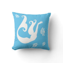 mermaid and angel fish White on blue pillow