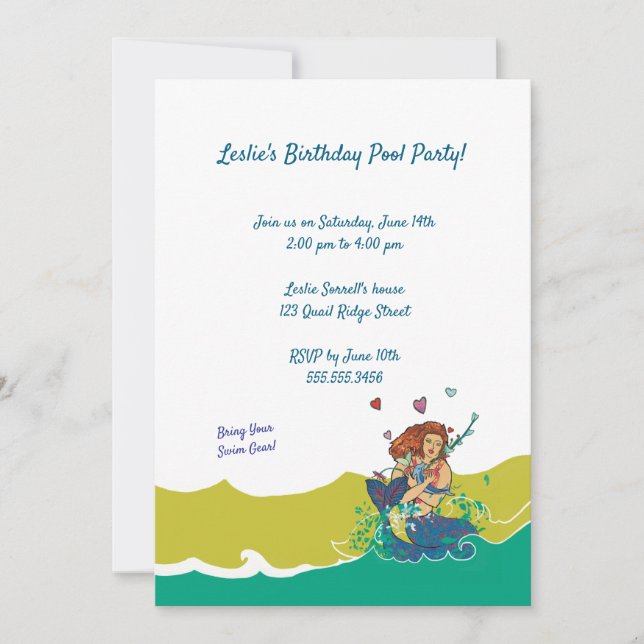 Mermaid and Baby Dolphin Invitation (Front)