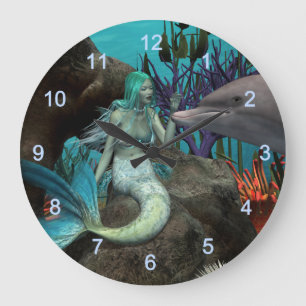 Mermaid and Dolphin Large Clock