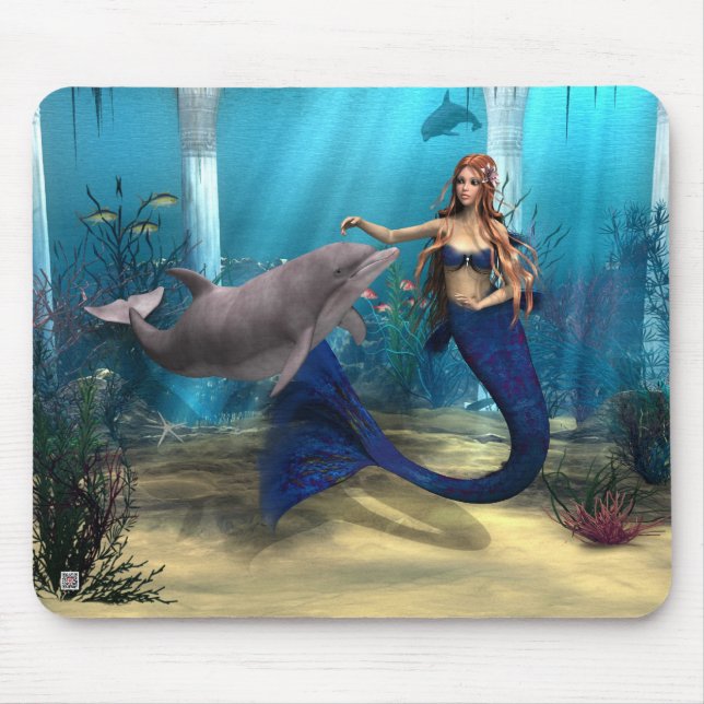 Mermaid and Dolphin Mouse Pad (Front)